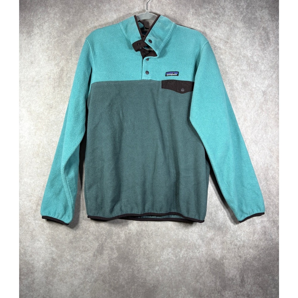 Patagonia Snap-T Fleece Pullover Mens Large Teal Synchilla Colorblock Outdoor